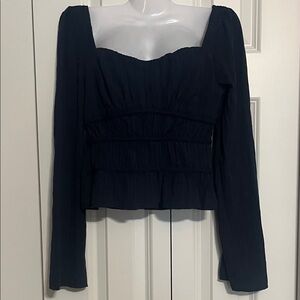 Kirious Los Angeles Navy Blue Ruched Waist Long Sleeve Crop Blouse S